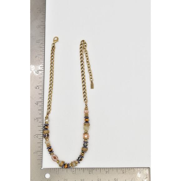 Vivi Love Vintage Crystal Necklace Gold Tone Beaded Antiqued Signed 1990s BinBC - Picture 12 of 12
